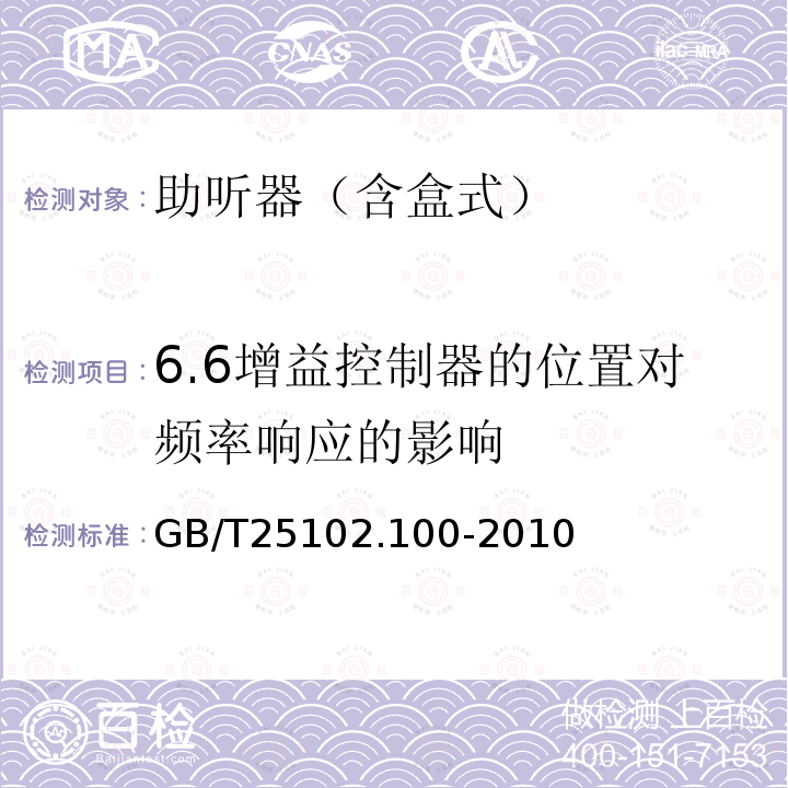 6.6增益控制器的位置对频率响应的影响 GB/T 25102.100-2010 电声学 助听器 第0部分:电声特性的测量