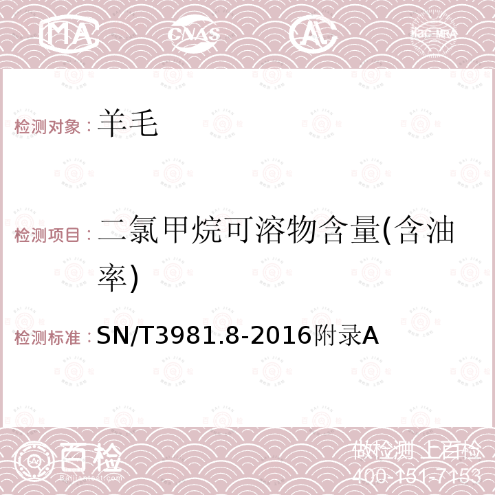 二氯甲烷可溶物含量(含油率) 进出口纺织品质量符合性评价方法　纺织原料　第8部分：羊毛