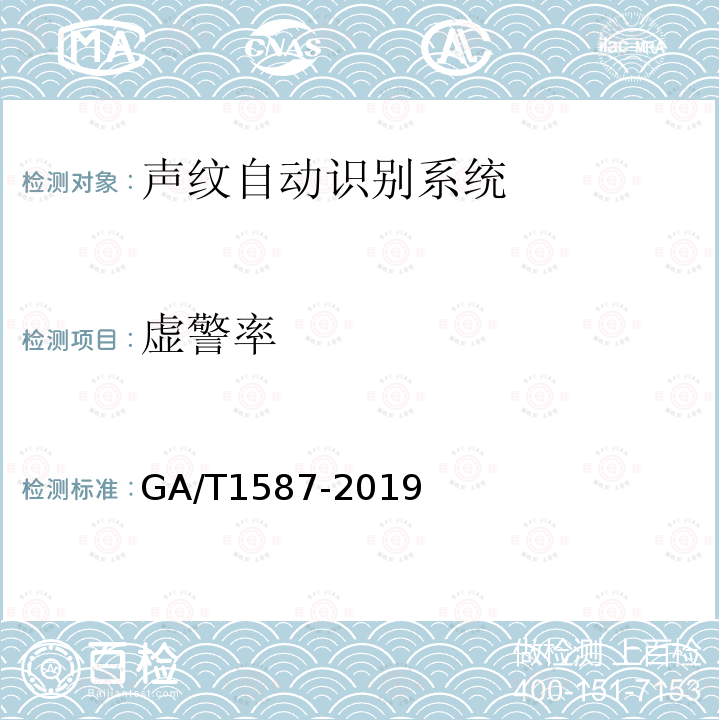 虚警率 GA/T 1587-2019 声纹自动识别系统测试规范
