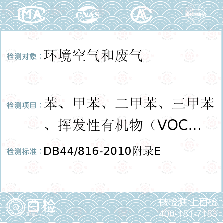 苯、甲苯、二甲苯、三甲苯、挥发性有机物（VOCs） 表面涂装（汽车制造业）挥发性有机化合物排放标准