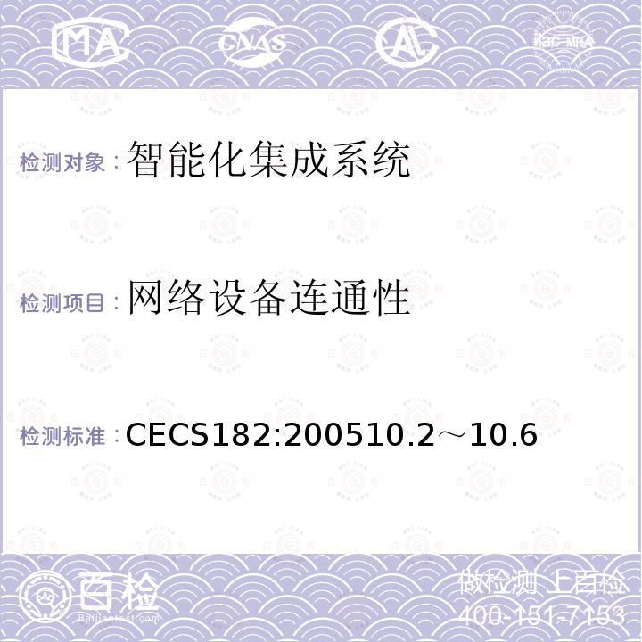 网络设备连通性 CECS182:200510.2～10.6 智能建筑工程检测规程