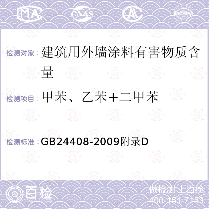 甲苯、乙苯+二甲苯 建筑用外墙涂料中有害物质限量