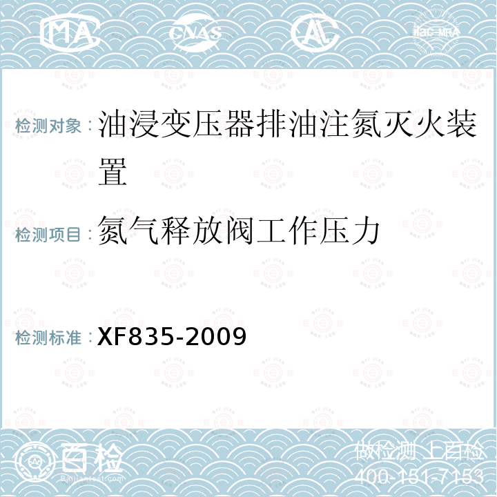 氮气释放阀工作压力 XF 835-2009 油浸变压器排油注氮灭火装置