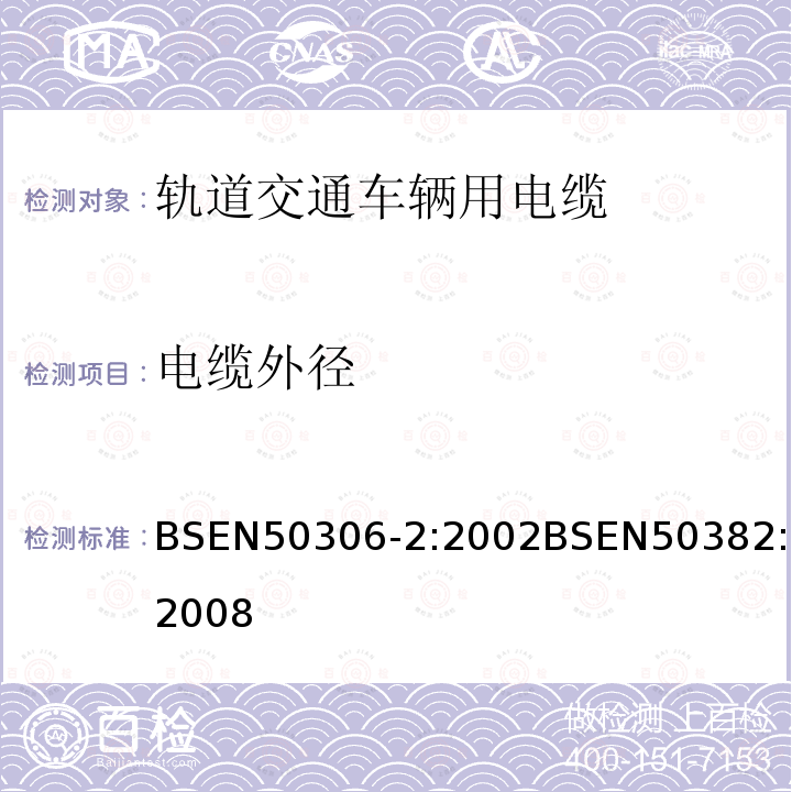 电缆外径 BSEN 50306-2:2002 铁路机车车辆线(单芯电缆)