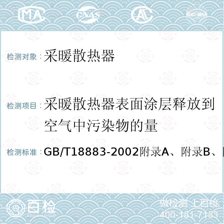 采暖散热器表面涂层释放到空气中污染物的量 室内空气质量标准