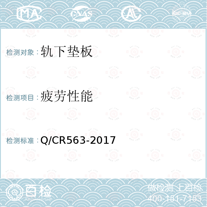 疲劳性能 Q/CR563-2017 弹条Ⅰ型扣件