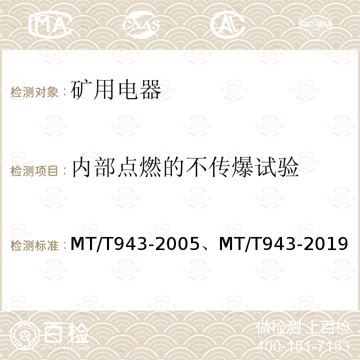 内部点燃的不传爆试验 MT/T 943-2019 矿用低压交流软起动器