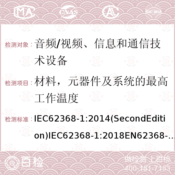 材料，元器件及系统的最高工作温度 音频/视频、信息和通信技术设备-第1部分：安全要求