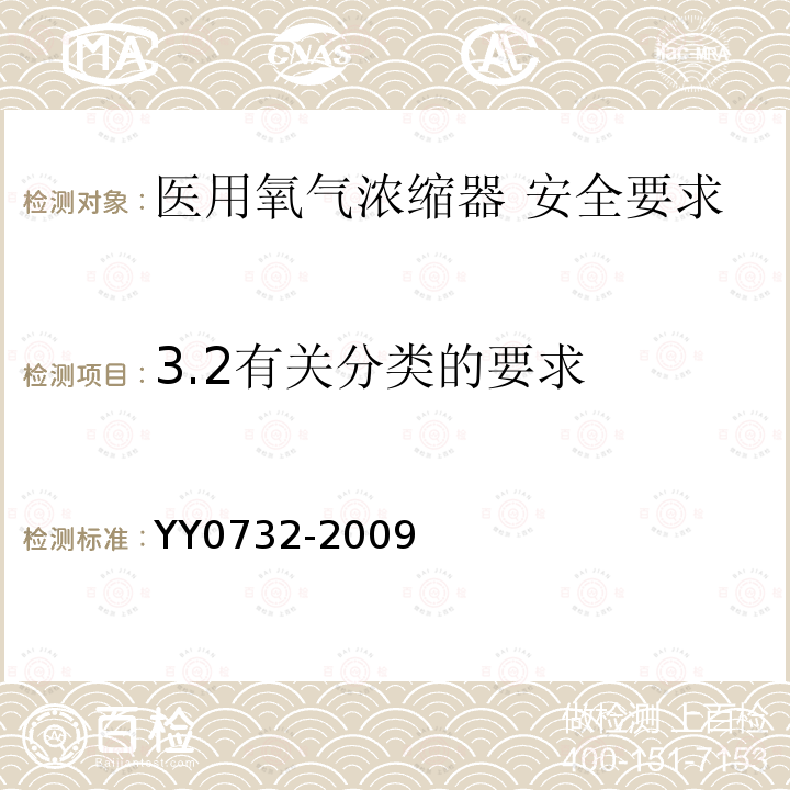 3.2有关分类的要求 YY 0732-2009 医用氧气浓缩器 安全要求