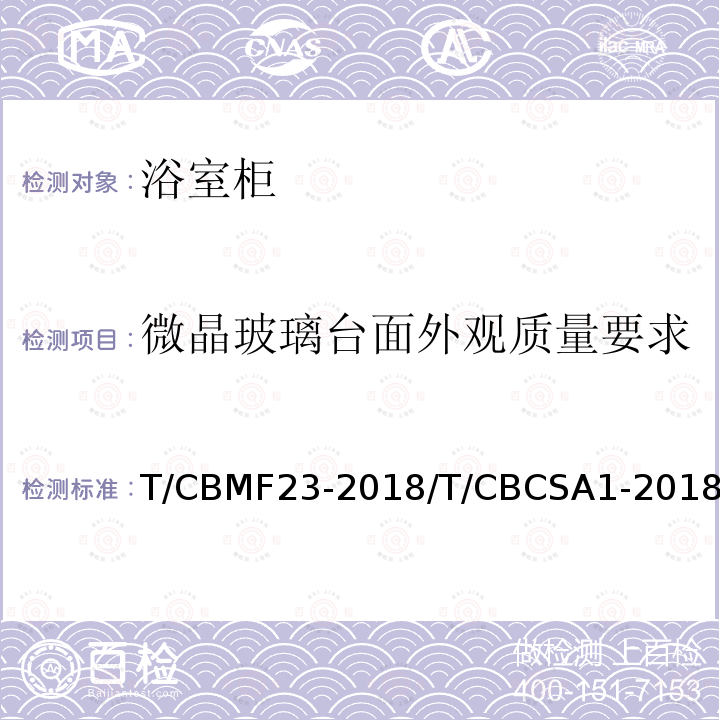 微晶玻璃台面外观质量要求 T/CBMF23-2018/T/CBCSA1-2018 浴室柜