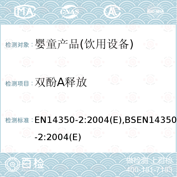 双酚A释放 EN14350-2:2004(E),BSEN14350-2:2004(E) 儿童用品和护理产品-饮用设备