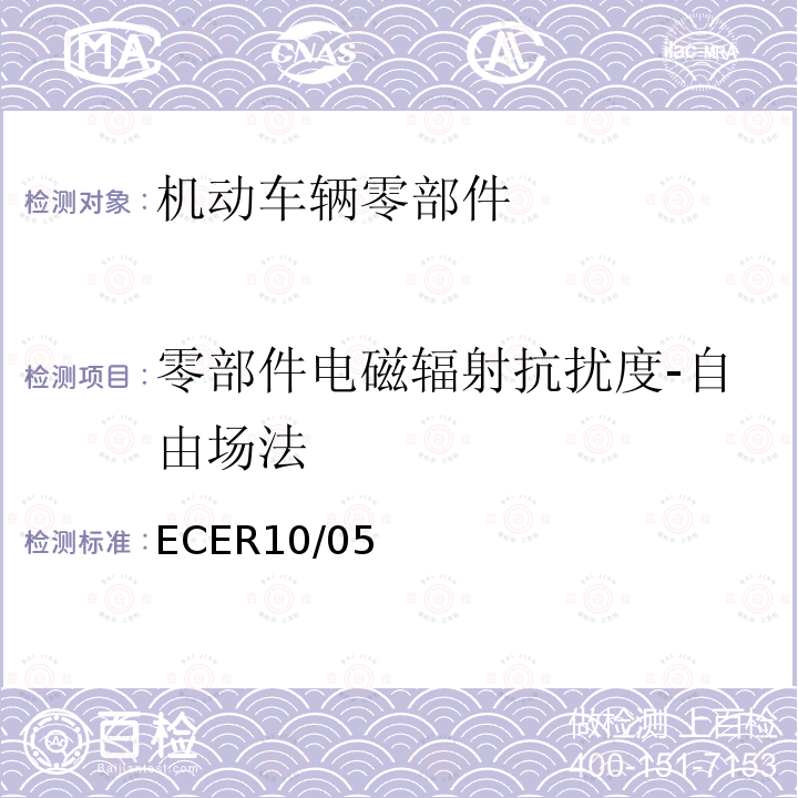 零部件电磁辐射抗扰度-自由场法 ECER10/05 关于车辆的电磁兼容认证统一规定