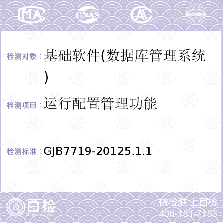 运行配置管理功能 GJB7719-20125.1.1 军用数据库管理系统技术要求