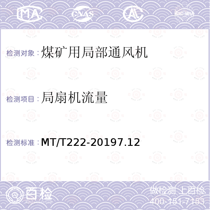 局扇机流量 MT/T 222-2019 煤矿用局部通风机技术条件