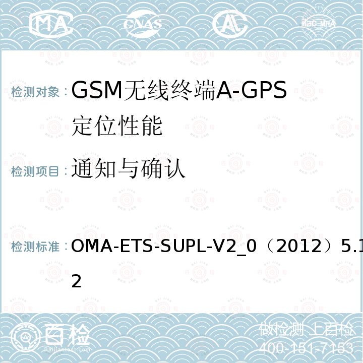 通知与确认 OMA-ETS-SUPL-V2_0（2012）5.1.2 安全用户面定位业务引擎测试规范v2.0