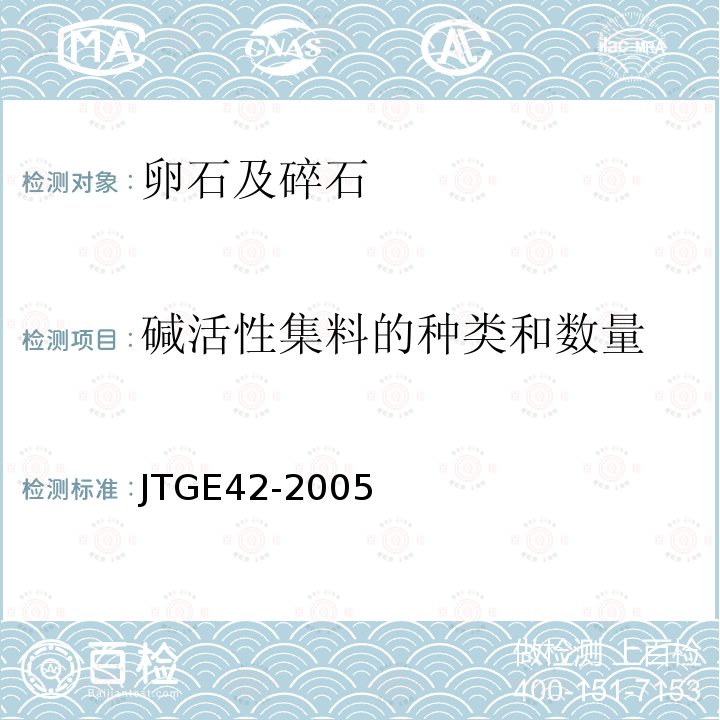 碱活性集料的种类和数量 JTG E42-2005 公路工程集料试验规程