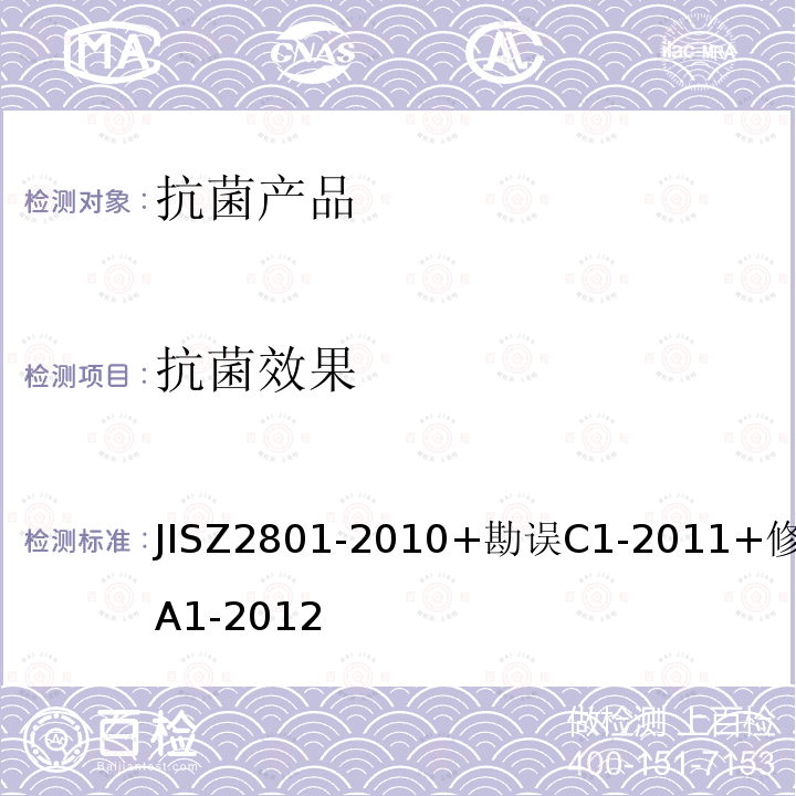 抗菌效果 JIS Z2801-2000/Amd 1-2006 抗菌加工产品 抗菌性试验方法、抗菌效果