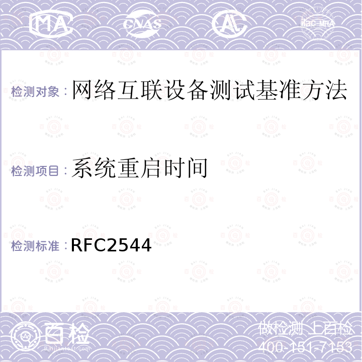 系统重启时间 RFC 2544 RFC2544：Benchmarking Methodology for Network Interconnect Devices