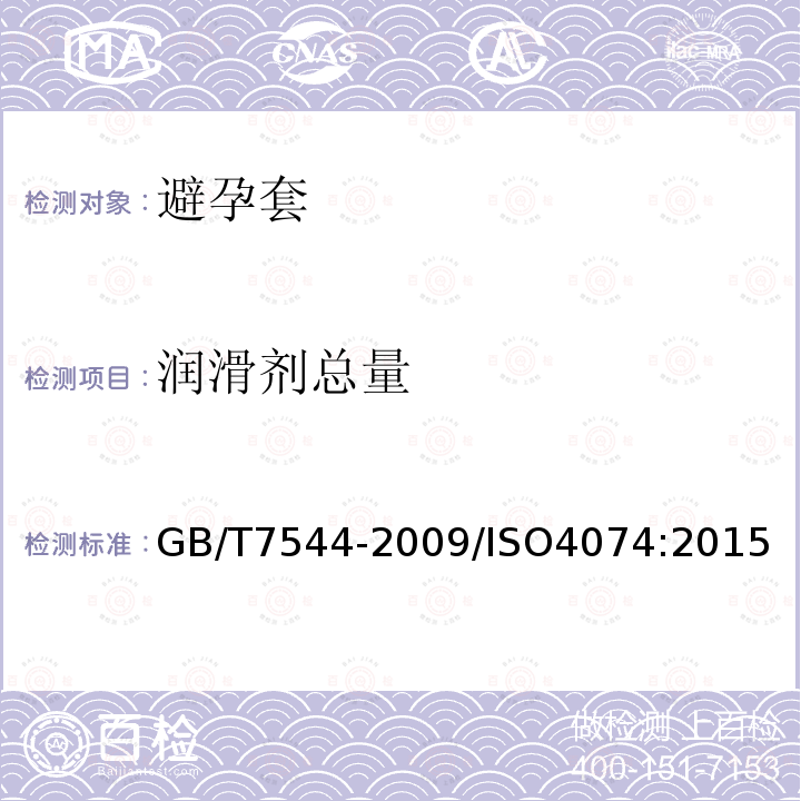 润滑剂总量 GB 7544-2004 天然胶乳橡胶避孕套 技术要求和试验方法