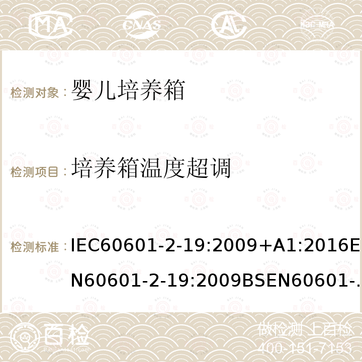 培养箱温度超调 IEC 60601-2-19-2020 医用电气设备 第2-19部分:婴儿培养箱的基本安全和基本性能专用要求