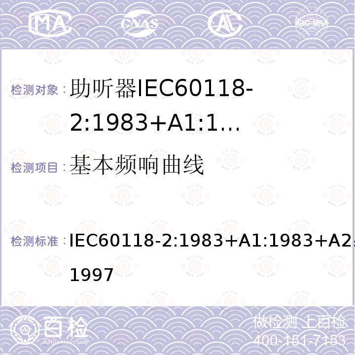 基本频响曲线 IEC 60118-2-1983 助听器 第2部分:具有自动增益控制电路的助听器