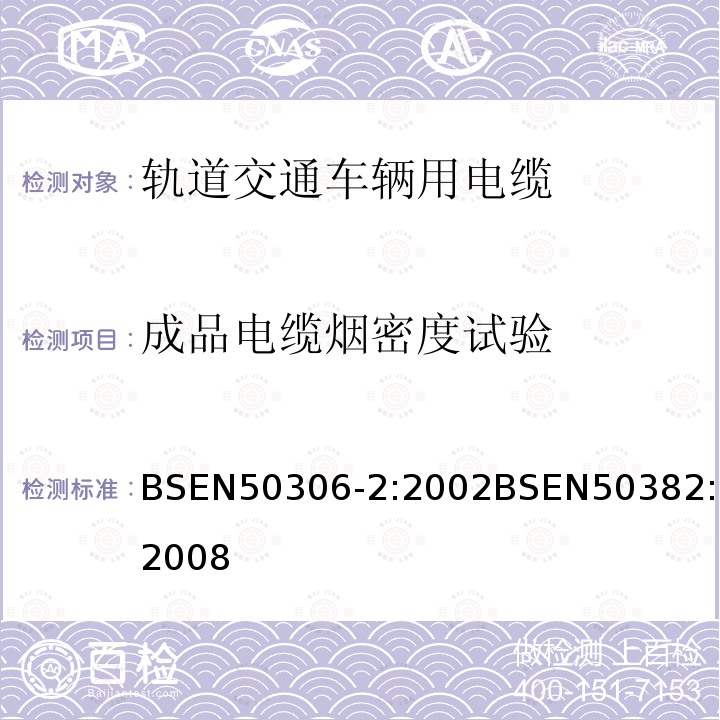 成品电缆烟密度试验 BSEN 50306-2:2002 铁路机车车辆线(单芯电缆)