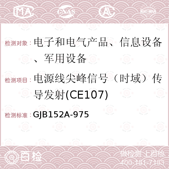 电源线尖峰信号（时域）传导发射(CE107) 军用设备和分系统电磁发射和敏感度测量