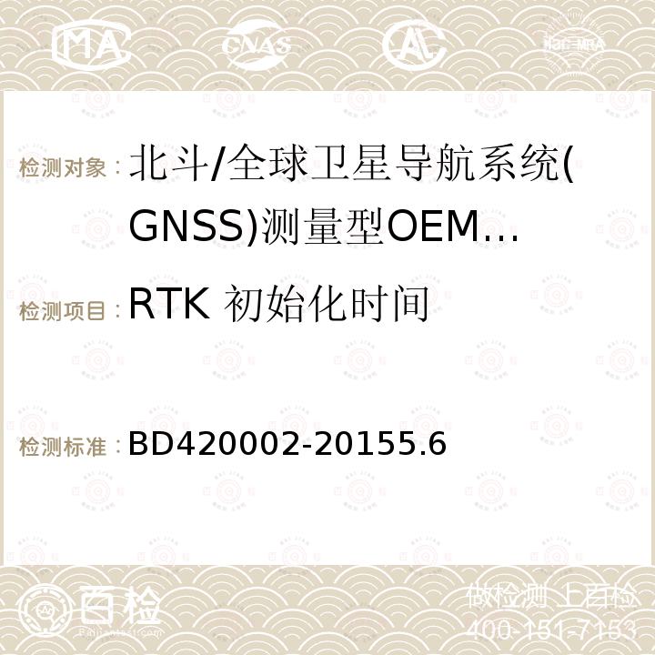 RTK 初始化时间 BD420002-20155.6 北斗/全球卫星导航系统(GNSS)测量型OEM 板性能要求及测试方法