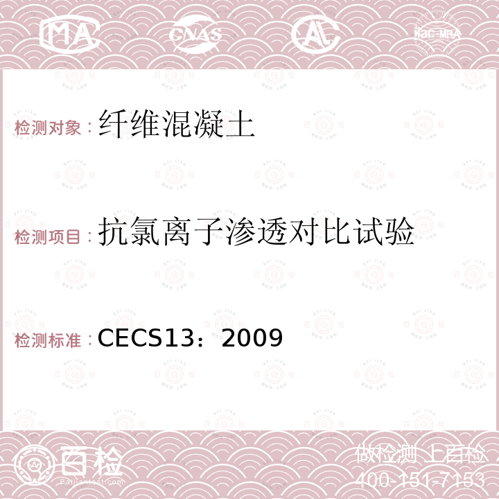 抗氯离子渗透对比试验 CECS13：2009 纤维混凝土试验方法标准