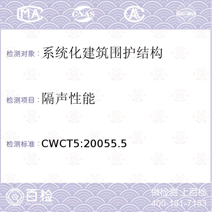 隔声性能 CWCT5:20055.5 系统化建筑围护标准 第5部分隔热，防潮和