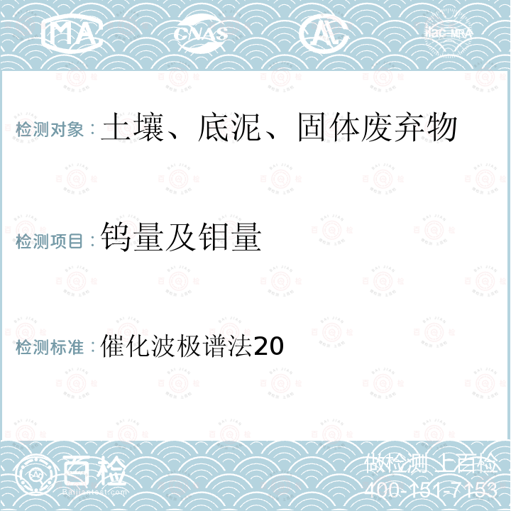 钨量及钼量 区域地球化学勘查样品分析方法 地质出版社 2004年