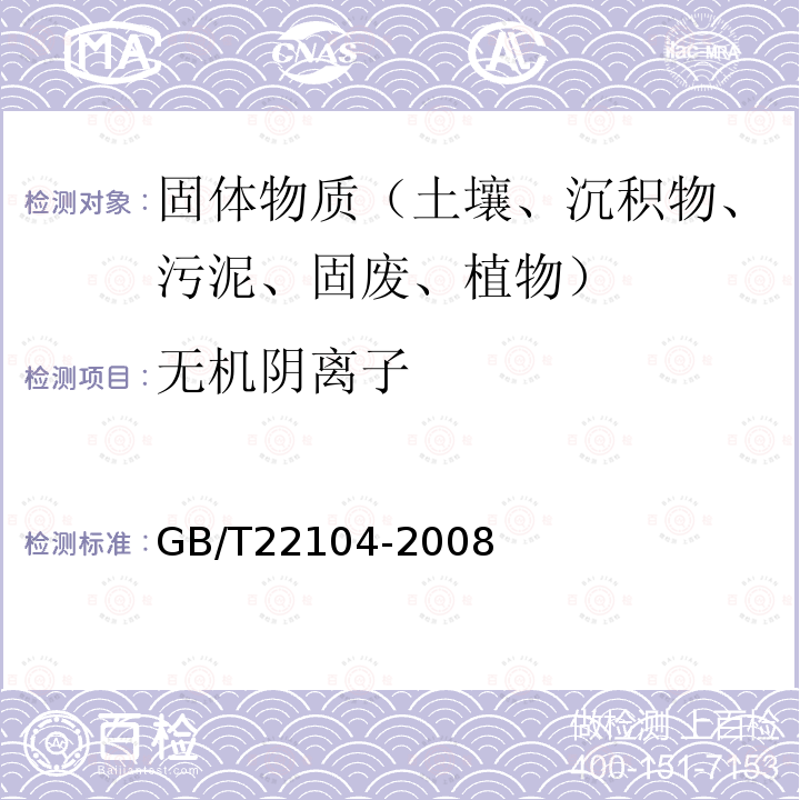 无机阴离子 GB/T 22104-2008 土壤质量 氟化物的测定 离子选择电极法