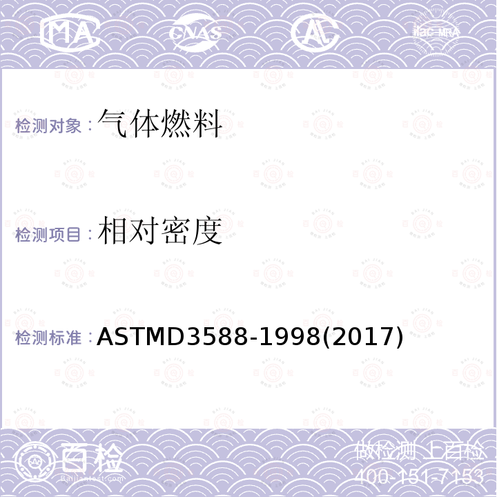 相对密度 ASTM D3588-1998(2017) 气体燃料热值、压缩系数及计算规程