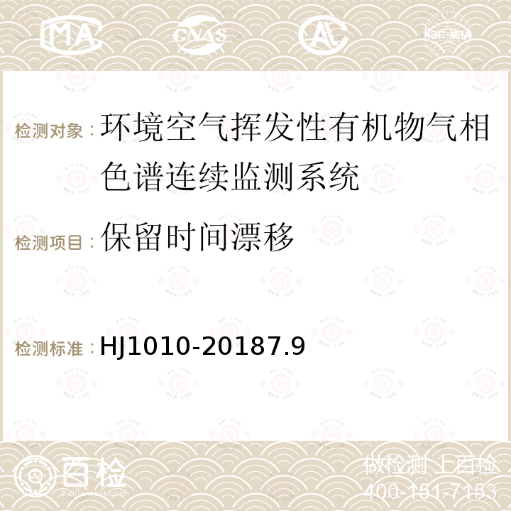 保留时间漂移 HJ 1010-2018 环境空气挥发性有机物气相色谱连续监测系统技术要求及检测方法