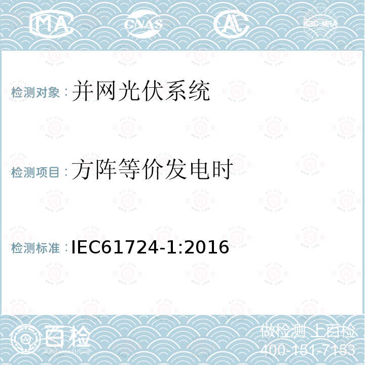 方阵等价发电时 IEC 61724-1:2016 光伏系统性能 第一部分 监测