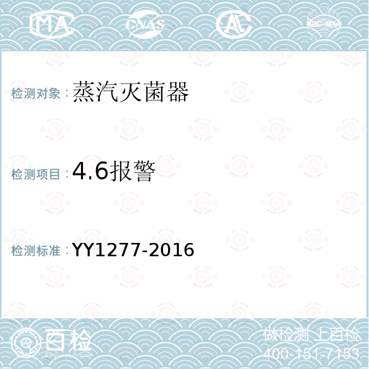 4.6报警 YY 1277-2016 蒸汽灭菌器 生物安全性能要求