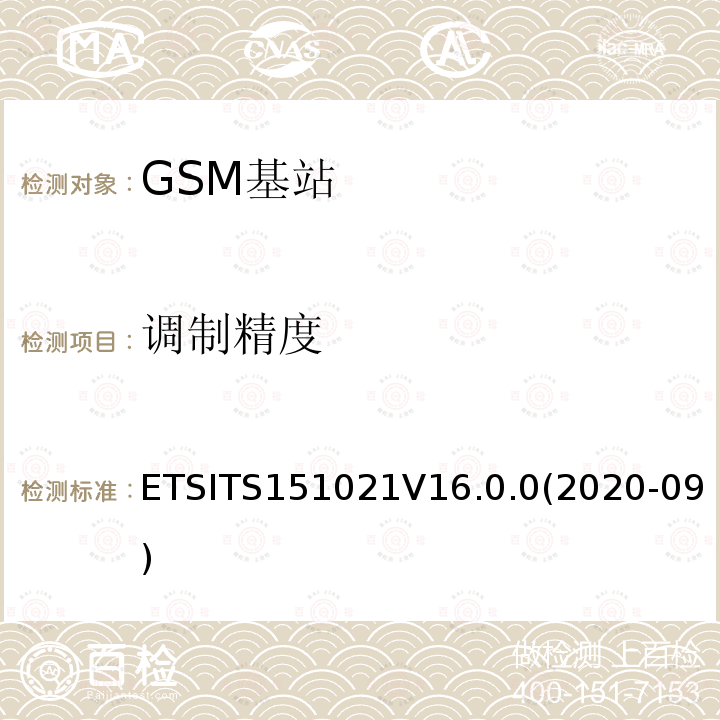 调制精度 数字蜂窝通信系统（阶段2+)(GSM)；基站系统(BSS)设备规范；无线方面 (3GPP TS 51.021)