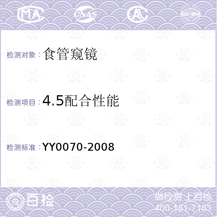 4.5配合性能 YY 0070-2008 食管窥镜