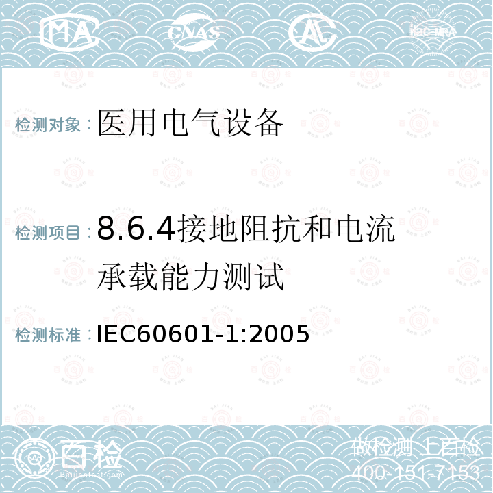 8.6.4接地阻抗和电流承载能力测试 IEC 60601-1-2005 医用电气设备 第1部分:基本安全和基本性能的通用要求