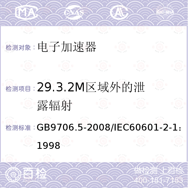 29.3.2M区域外的泄露辐射 GB 9706.5-2008 医用电气设备 第2部分:能量为1MeV至50MeV电子加速器 安全专用要求