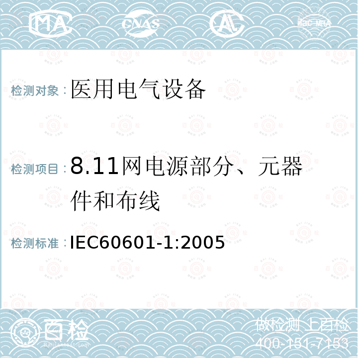 8.11网电源部分、元器件和布线 IEC 60601-1-2005 医用电气设备 第1部分:基本安全和基本性能的通用要求