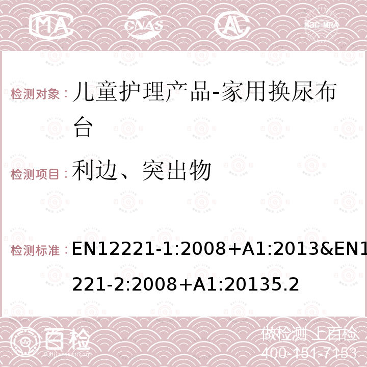 利边、突出物 EN12221-1:2008+A1:2013&EN12221-2:2008+A1:20135.2 家用换尿布台