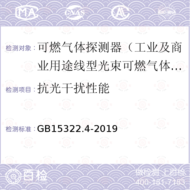 抗光干扰性能 可燃气体探测器 第4部分：工业及商业用途线型光束可燃气体探测器