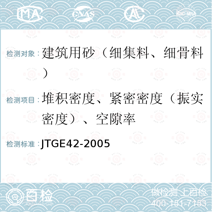 堆积密度、紧密密度（振实密度）、空隙率 公路工程集料试验规程