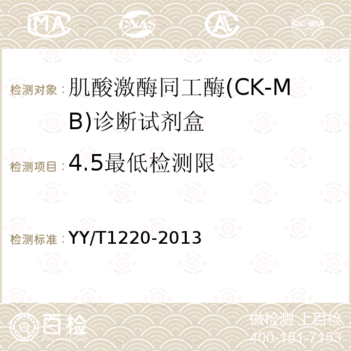 4.5最低检测限 YY/T 1220-2013 肌酸激酶同工酶(CK-MB)诊断试剂(盒）(胶体金法）
