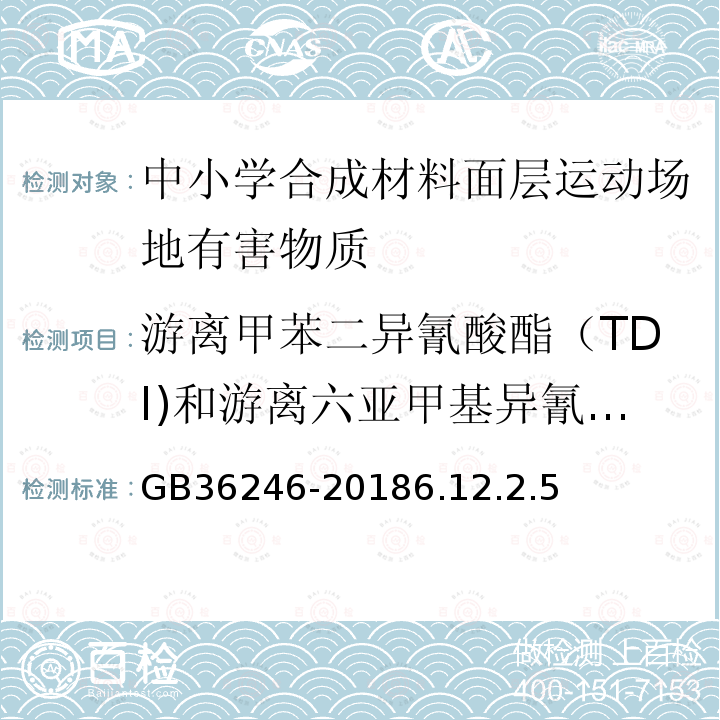 游离甲苯二异氰酸酯（TDI)和游离六亚甲基异氰酸酯（HDI）总和 中小学合成材料面层运动场地