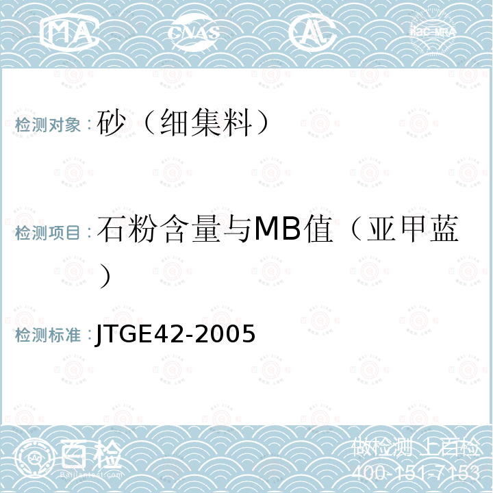 石粉含量与MB值（亚甲蓝） JTG E42-2005 公路工程集料试验规程