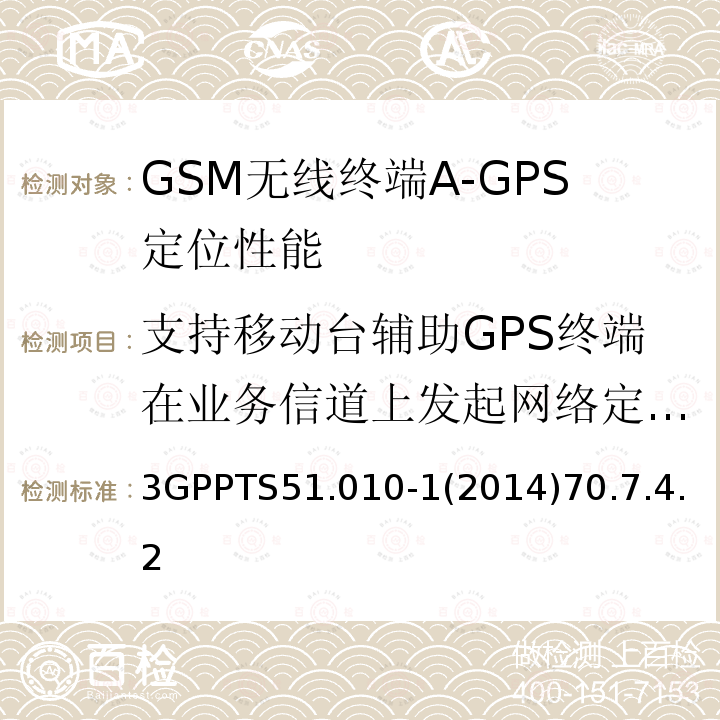 支持移动台辅助GPS终端在业务信道上发起网络定位紧急呼叫请求 GSM/EDGE无线接入网数字蜂窝电信系统（phase 2+）；移动台（MS）一致性规范；第一部分：一致性规范