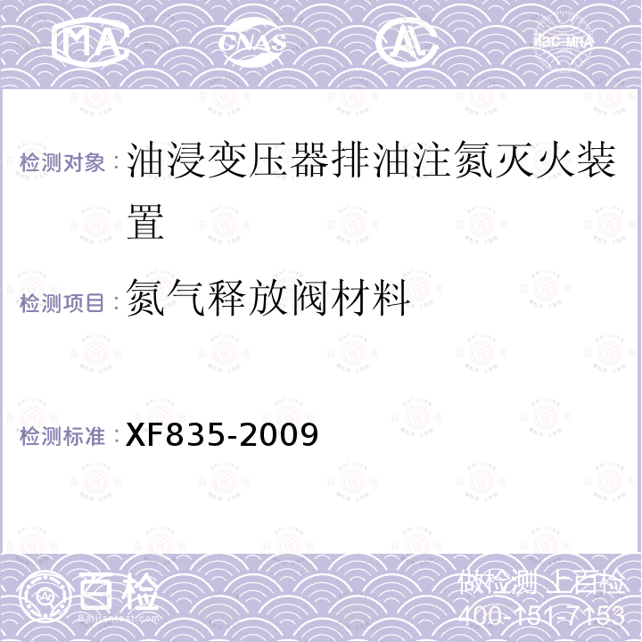 氮气释放阀材料 XF 835-2009 油浸变压器排油注氮灭火装置