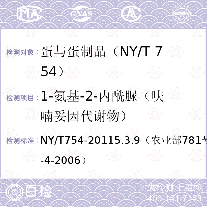 1-氨基-2-内酰脲（呋喃妥因代谢物） NY/T 754-2011 绿色食品 蛋与蛋制品